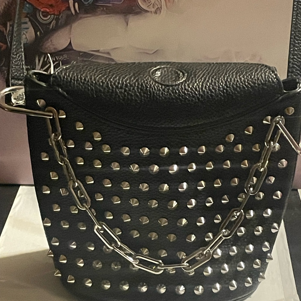 Steve Madden Black and Silver Studded Shoulder Bag